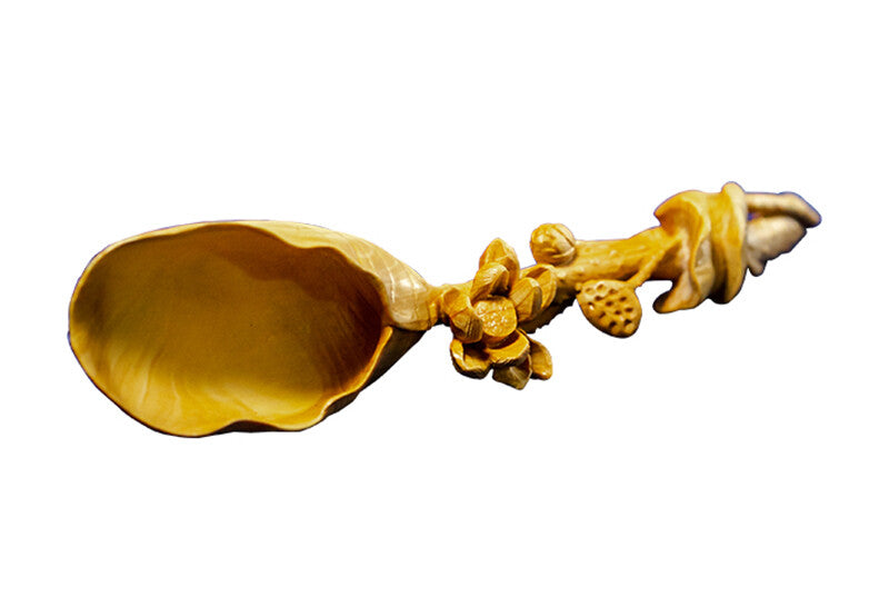 5.5 Inch Long Carved Boxwood Carving Lotus Tea Scoop Spoon