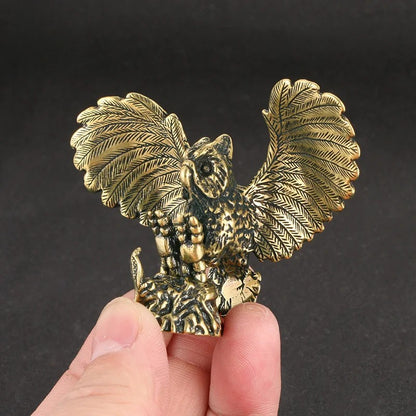 Solid Brass Owl Figurine Miniature Tea Pet Arts Crafts Desktop Small Ornament