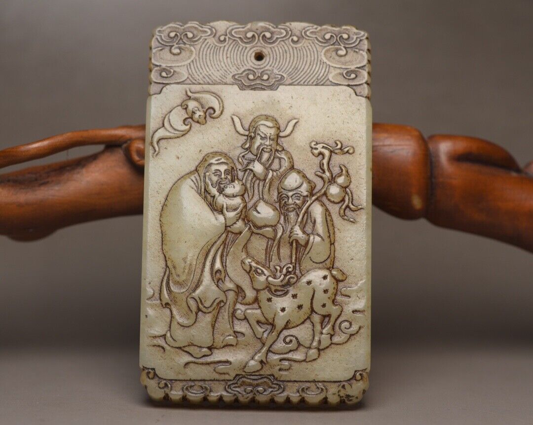 Chinese Natural Hetian Jade Carved Figure Story Statue Nice Jade Pendant Jewelry