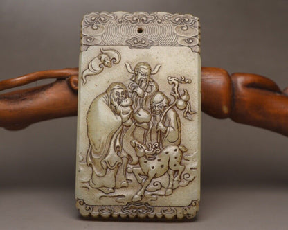 Chinese Natural Hetian Jade Carved Figure Story Statue Nice Jade Pendant Jewelry
