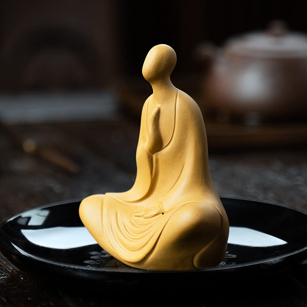 9.7cm Purple Clay Tea Pet Tea Buddha Statue Zen Monk Tea Table Decors
