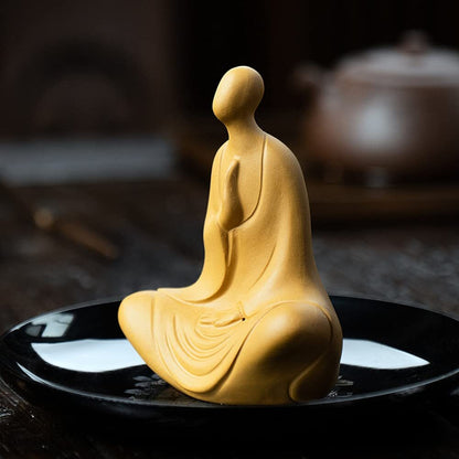 9.7cm Purple Clay Tea Pet Tea Buddha Statue Zen Monk Tea Table Decors