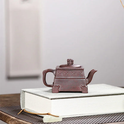 200cc Yixing teapot ancient copper clay square tripod teapot teapot tea set