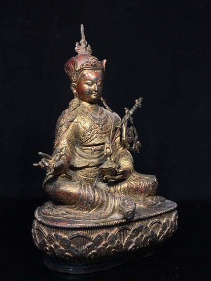 Old Dynasty Chinese Tibet Buddhism Temple Bronze Padmasambhava Buddha Statue
