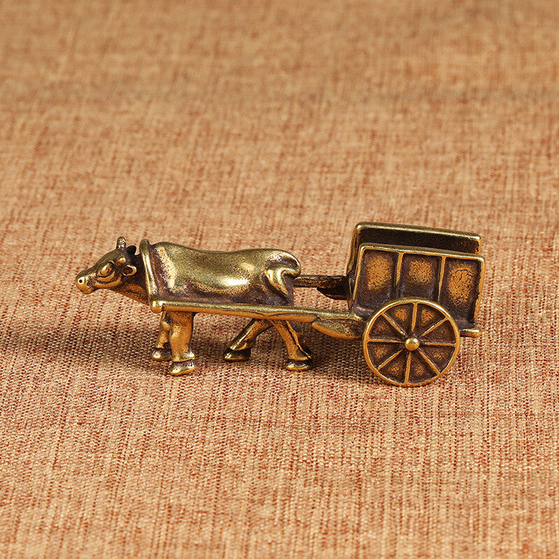 Brass Oxcart Statue Yellow Bull Ornaments Figurine Home Desktop Decor Ornaments