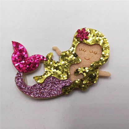 9Pcs/Lot 3.5x5.8cm Glitter Fabric Applique Cartoon Mermaid Nonwoven Padded Patch