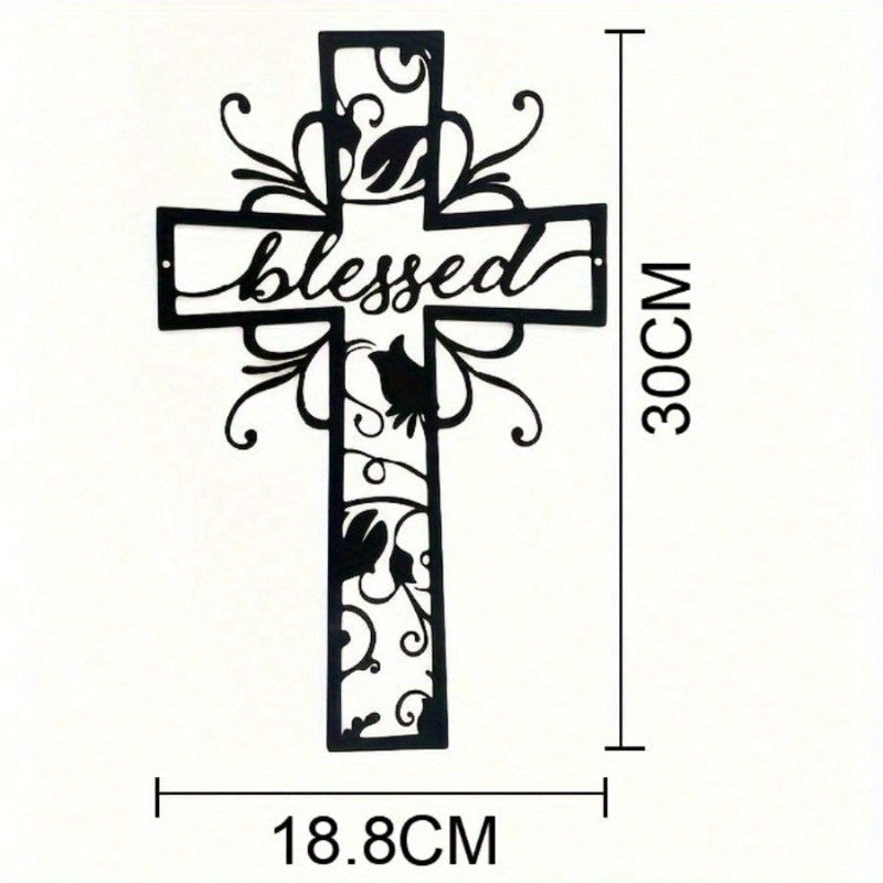CIFbuy Cross with Clover & Branch Metal Wall Art - Rustproof Modern Home Decor