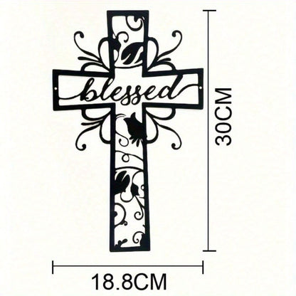 CIFbuy Cross with Clover & Branch Metal Wall Art - Rustproof Modern Home Decor