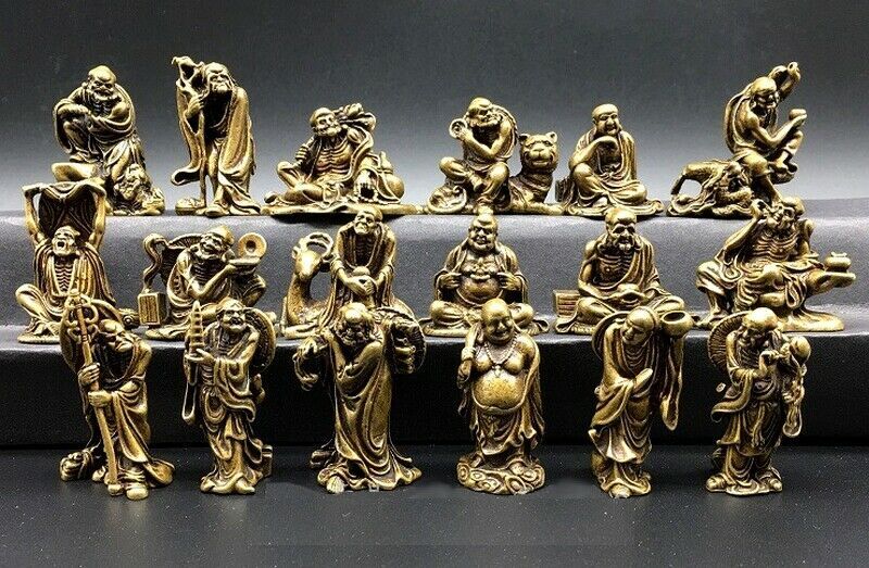 18x Brass Eighteen Lohan Buddha Arhat Statue Chinese Buddhism Disciples Decor