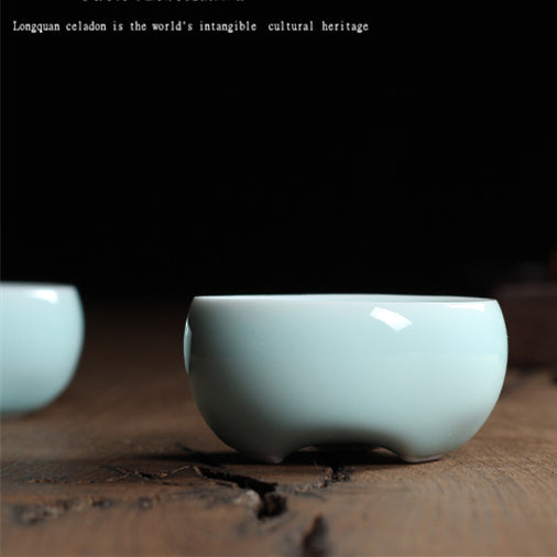 Longquan Porcelain Tea Cup Double Fish Set Marked Cup 55ml Longquan Celadon Cup