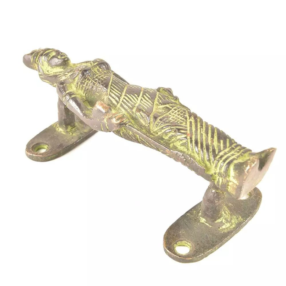 Set of 2 Antique Look Green Patina Brass Standing Lady Door Handles