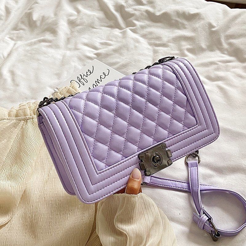 Chain Shoulder Bag V-Line Leather Crossbody Bags Lock Messenger Handbag 9 Colors