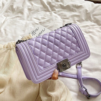 Chain Shoulder Bag V-Line Leather Crossbody Bags Lock Messenger Handbag 9 Colors