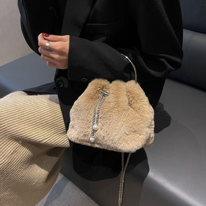 Bucket Bag Faux Fur Shoulder Crossbody Bags Totes Shopping Bag Polyester Purse