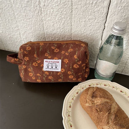 Corduroy Plaid Flower Cosmetic Lipstick Case Travel Makeup Bag 17*10*7/25*18*5CM