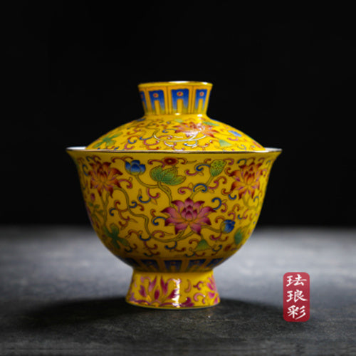Lead Free Jingdezhen Color Enamel Under Glaze Porcelain Gaiwan Covered Tea Bowl
