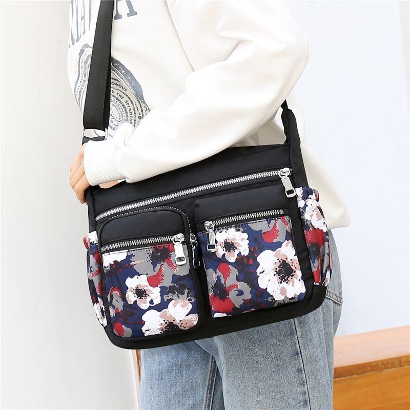 Crossbody Bag Waterproof Nylon Flower Shoulder Messenger Casual Ladies Handbag