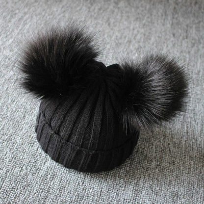 Knit Hat Newborn Baby Kid Girls Boys Winter Warm Furry Balls Pompom Solid Lovely