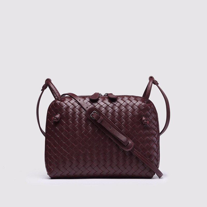 Woven Square Bag Genuine Leather Small Purse Single Shoulder Bag Crossbody Pouch