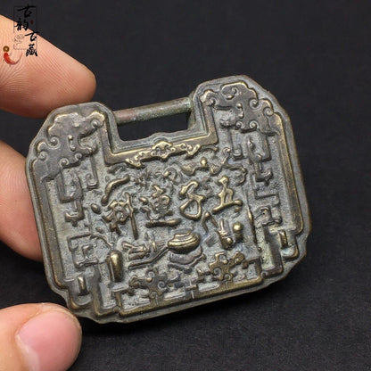 Vintage Style Brass Longevity Lock Wuzi Lianke Antique Inspired Copper Pendant