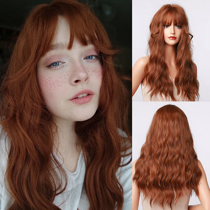 Long Wavy Wigs with Bangs Cosplay Party Synthetic Hair Wigs for Black Women