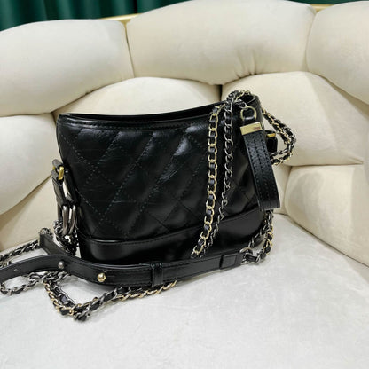 Quilted Real Leather Shoulder Bag Hobo Purse Double Chains Crossbody Handbag