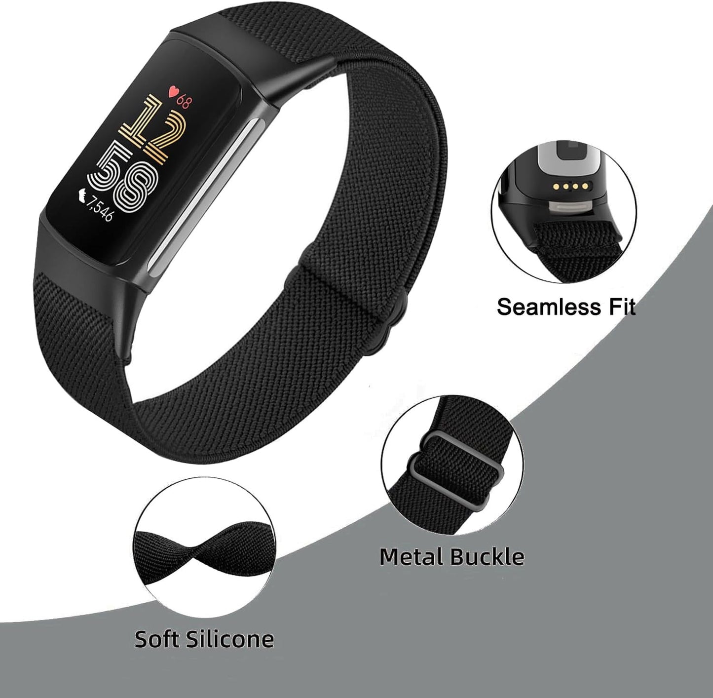 5 Pack Stretchy Watch Bands Compatible with Fitbit Charge 6 Bands/Fitbit Charge