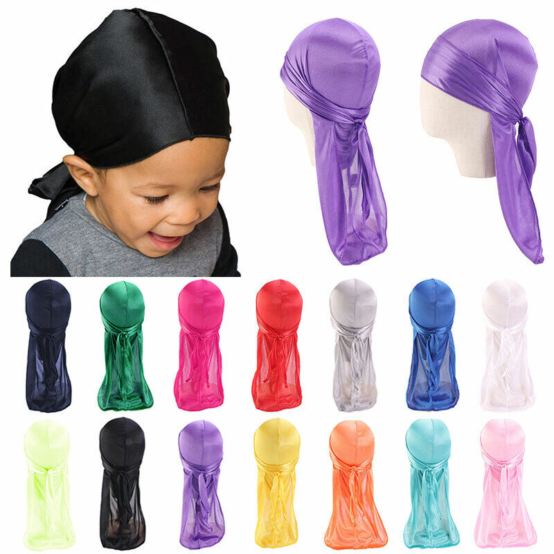 Silky Durag For Kids Boys Long Tailed Pirate Hat Hip-Hop Bandanas Doo Rag Turban