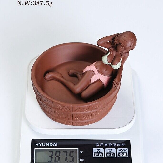 Chinese Yixing Zisha Purple Clay Handmade Funny Belle Lady Tea Pet Statue