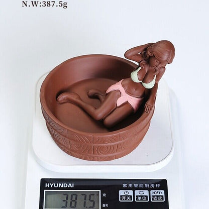 Chinese Yixing Zisha Purple Clay Handmade Funny Belle Lady Tea Pet Statue