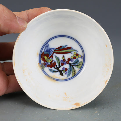 3.1" Chinese Doucai Contrasting Colors Porcelain Twisting Flower Bird Grain Cups