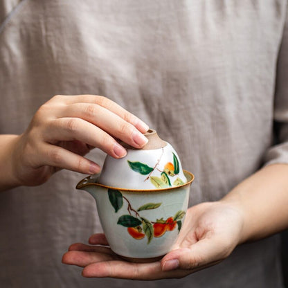 Ceramic Teapot Gaiwan with 2 Teacups Chinese Kung Fu Tea Set Drinkware