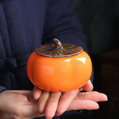 3.5inch Ceramics Persimmon Tea Jar Tea Bag Storage Box Sealed Porcelain Caddy