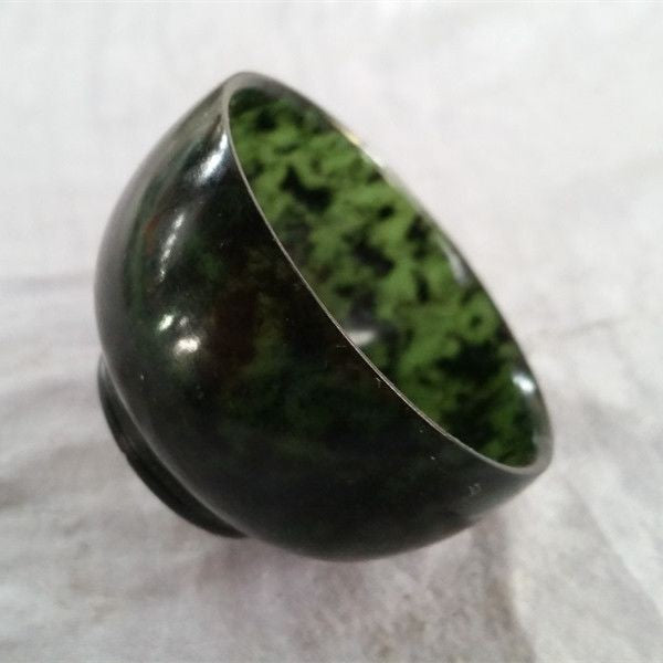 Natural Black Green Jade Serpentine Stone Tea Bowl 45x32mm Kung Fu Tea Cup