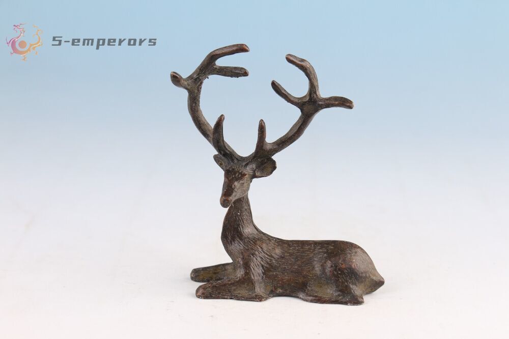Rare Chinese bronze handmade deer statue collect tea pet hand piece table deco