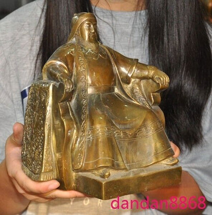 8.2'' Old Chinese Superb Bronze Genghis Khan Emperor Ornaments Statue