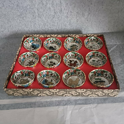 Chinese Old porcelain color Hand Painted 12 zodiac porcelain teacup bowl