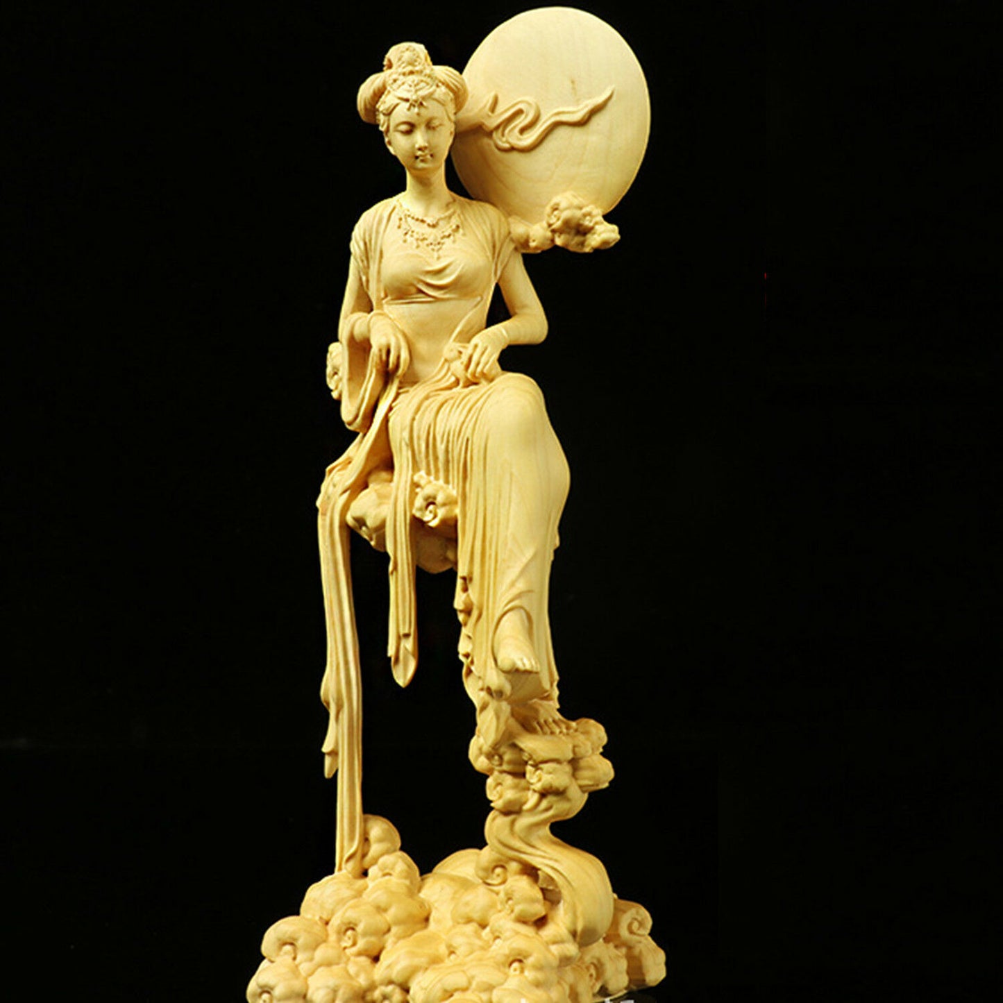 Chang'e Boxwood Wood Carving Statue Mythological Figure Sculpture Collection New