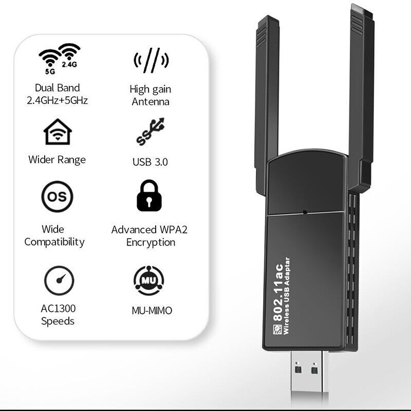 USB 3.0 Wireless WIFI Adapter 1300Mbps Long Range Dongle Dual Band Network lot