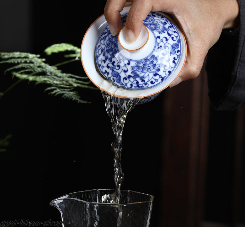 Jingdezhen Blue-and-white Porcelain Gaiwan Chinese Ceramic Tureen With Saucer