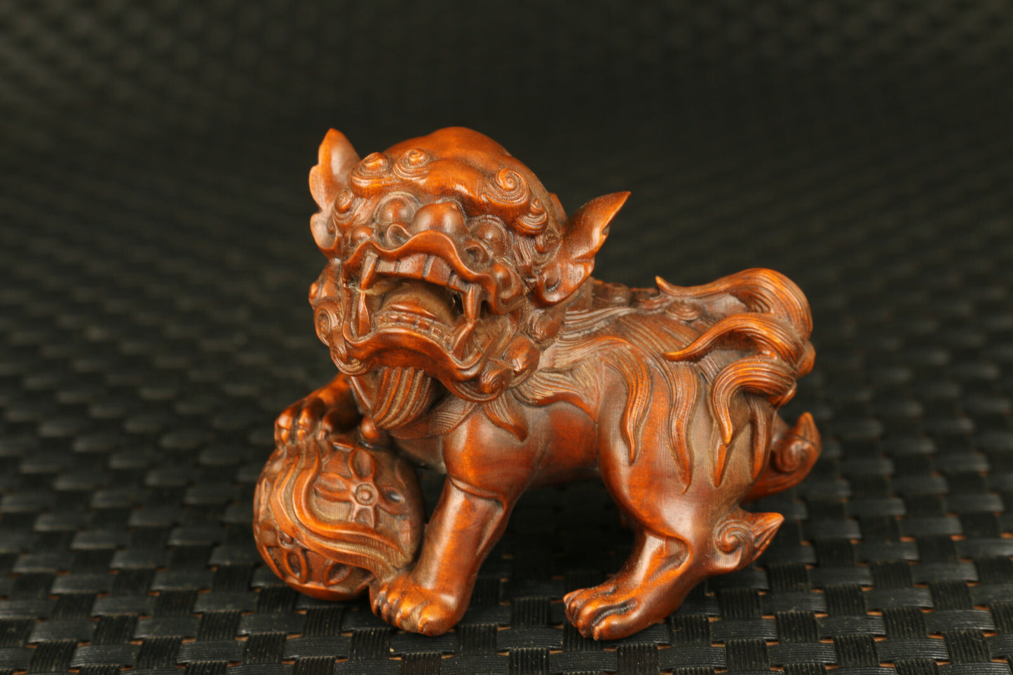 Chinese Wood Boxwood Carving Fengshui Foo Fu Dog Guardion Door Lion Pair Statue