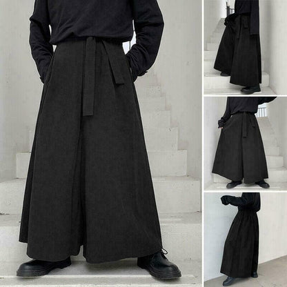 Fashion Men Baggy Gothic Long Pants Casual Loose Holiday Wide Leg Linen Trousers