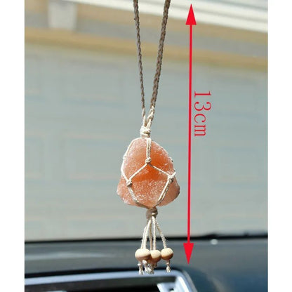 Wind Chimes Macrame Rose Quartz Himalayan Salt Car Home Hanging Decor 13 15 18cm