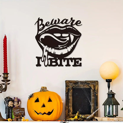 1pc, Halloween Beware I Bite, Place Sexy Biting Lips Wall Decor