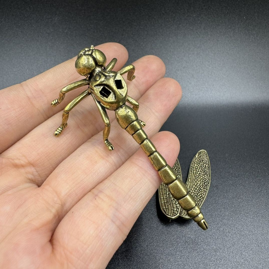 Solid Brass Dragonfly Figurine Hollow Wings Insect Decor Brass Art Collectible