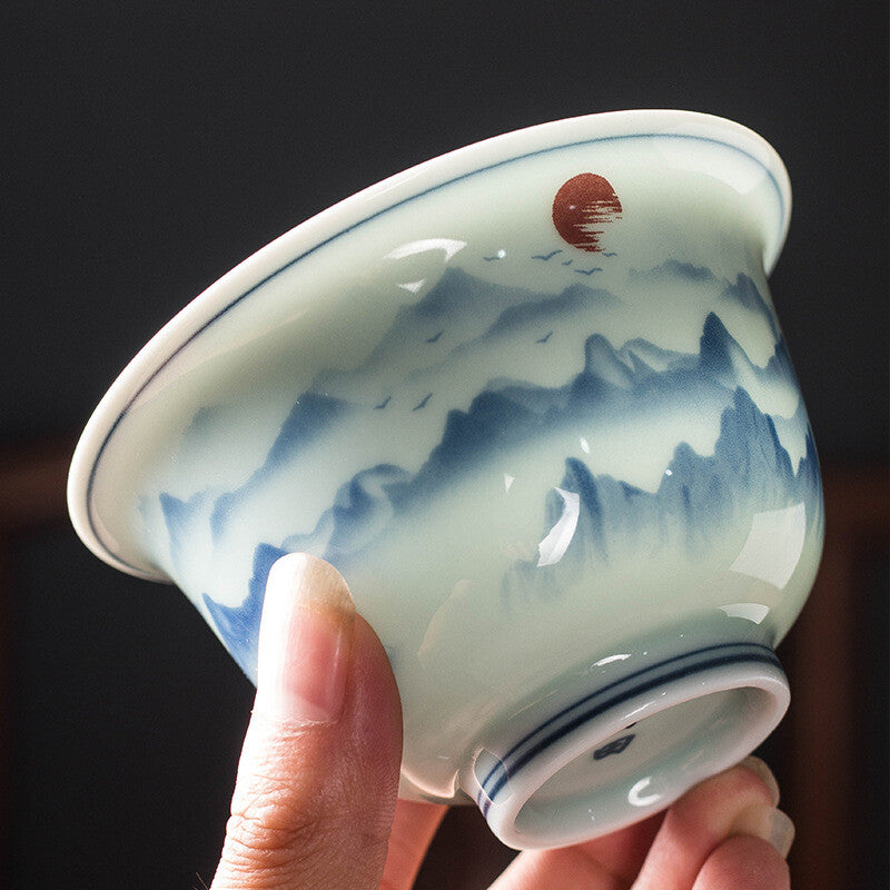handmade gaiwan under glaze porcelain covered bowl SanCai tureen 150ml coaster