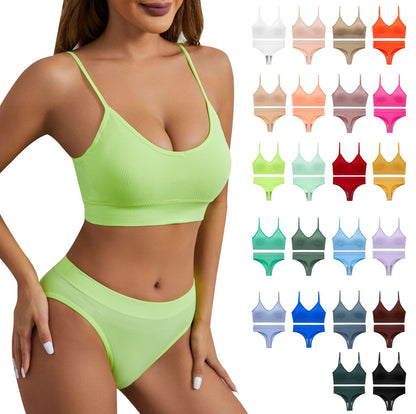 Women's Non Steel Ring Shockproof Sports Bra Gathering Back Yoga Thong Set