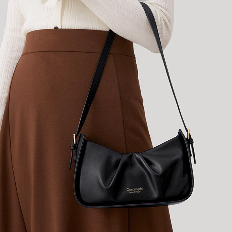 Split Synthetic Leather Bag Underarm Shoulder Crossbody Bags Cowhide Bags Purse