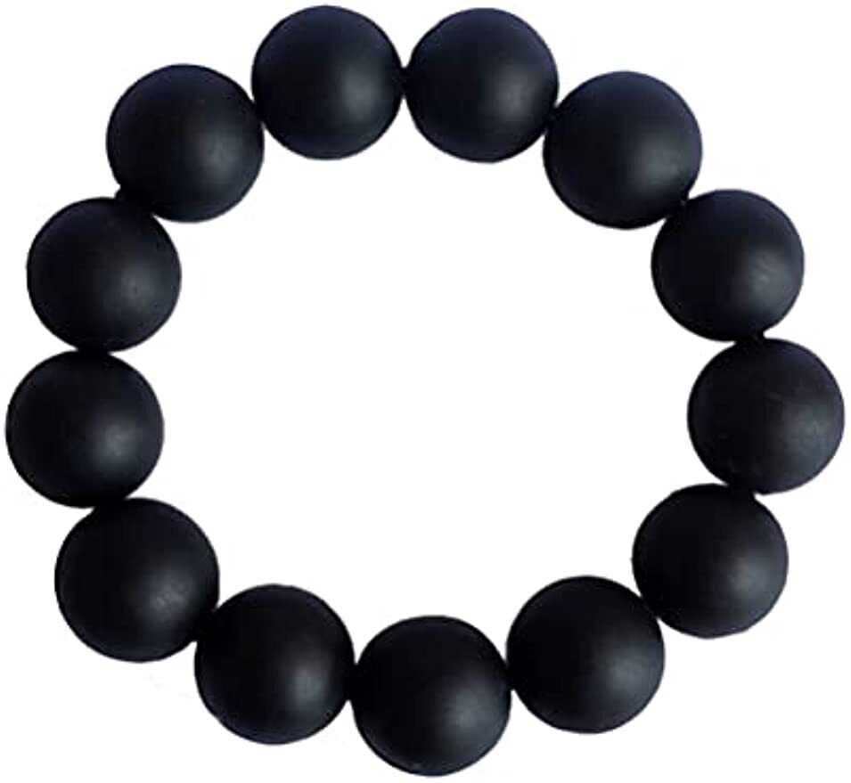 Bracelet Natural Bian Stone Black Beads Round Elastic Hand String for Men Women