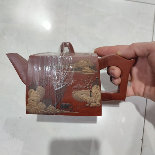 vintage chinese yixing purple clay teapot zisha ceremony carving Collectible art